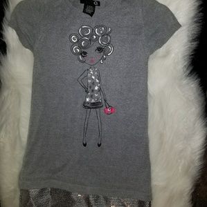 Girls size 5 -6 silver /gray sweater/sequin dress